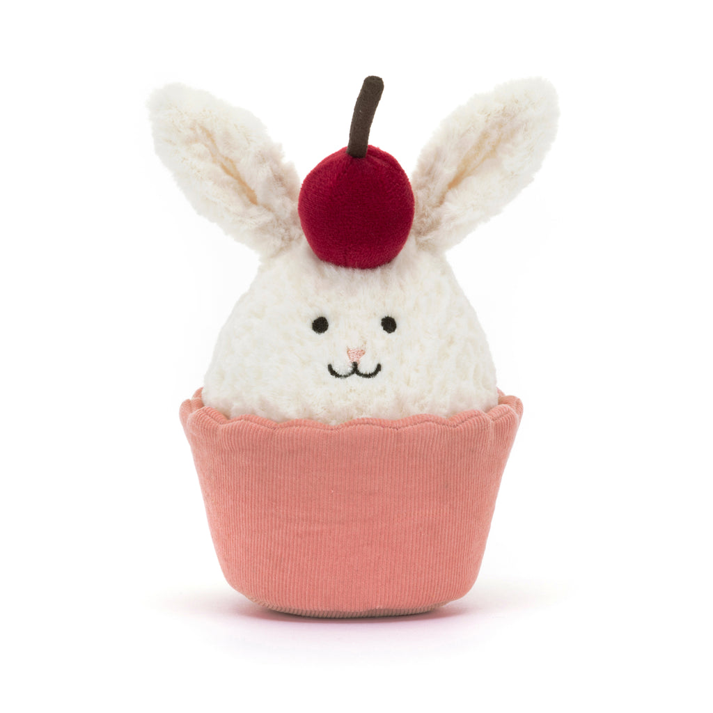 Front of Jellycat Dainty Dessert Bunny Cupcake.