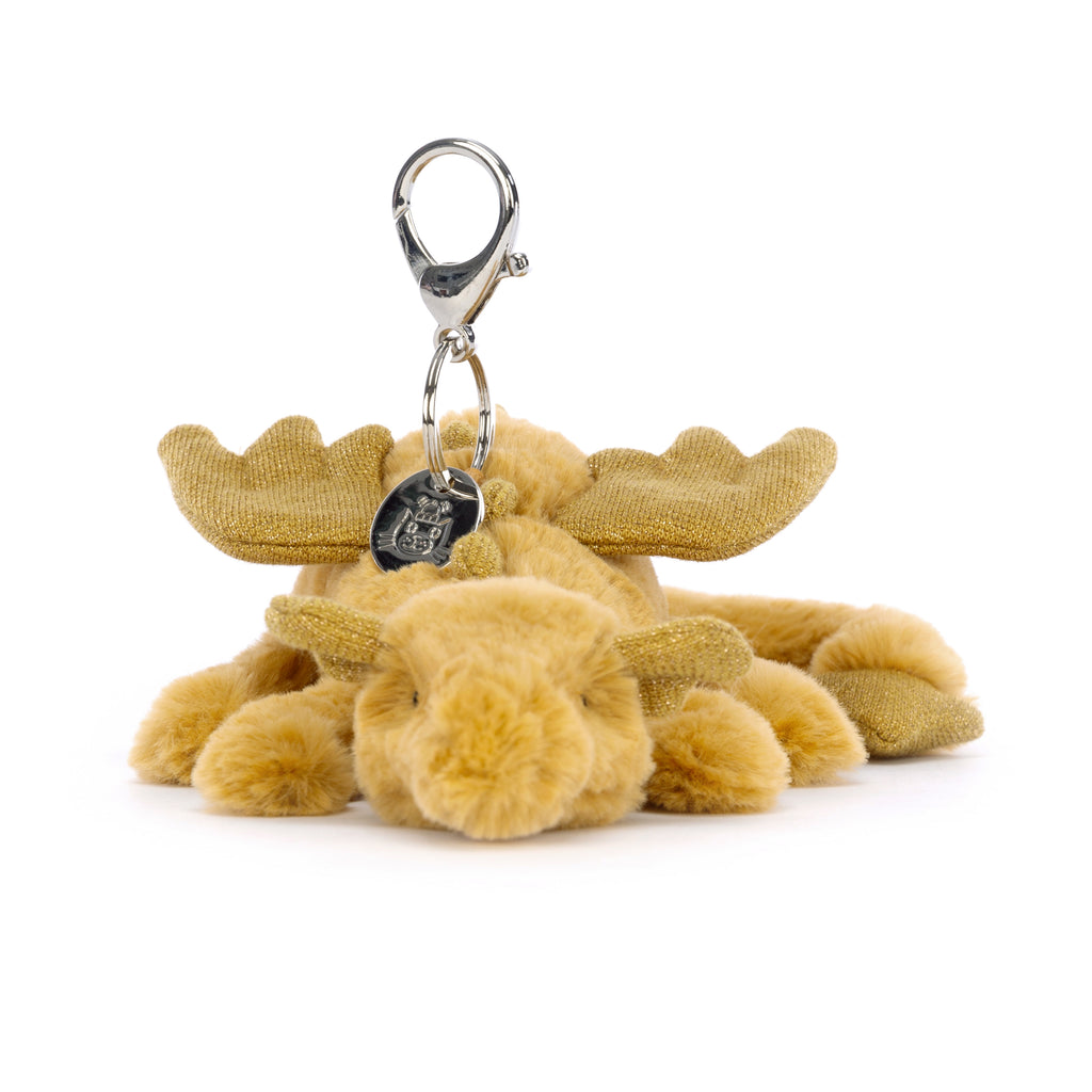Front of Jellycat Golden Dragon Bag Charm.