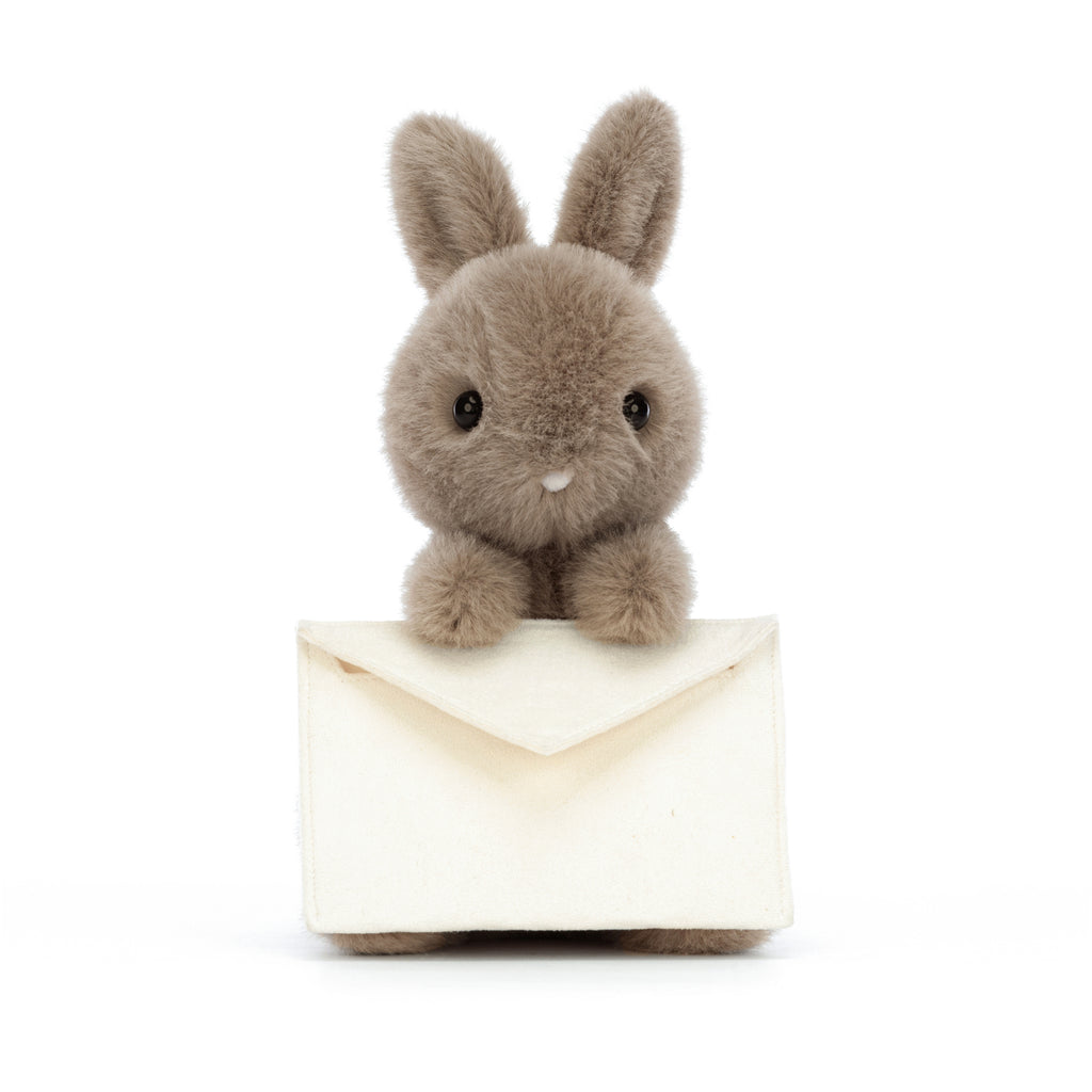 Front of Jellycat Messenger Bunny.