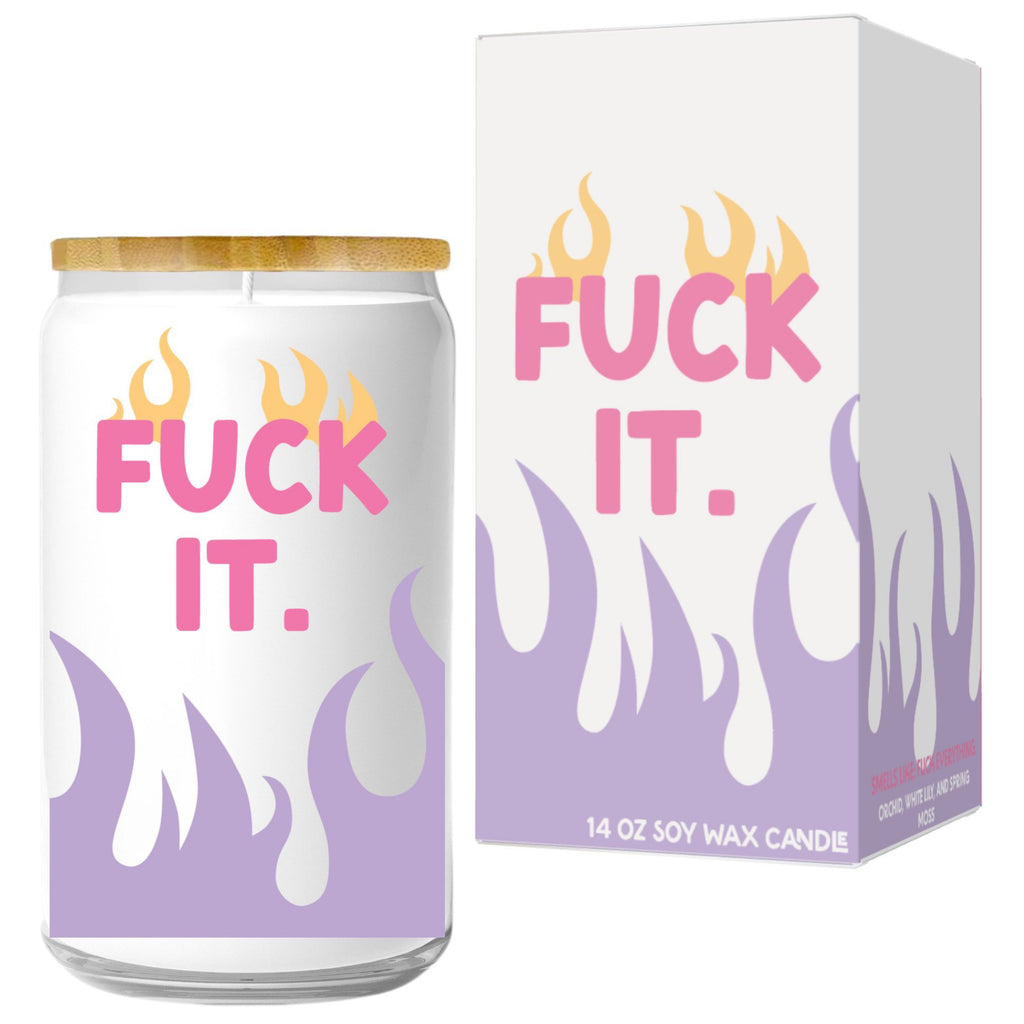 Fuck It Candle with packaging.