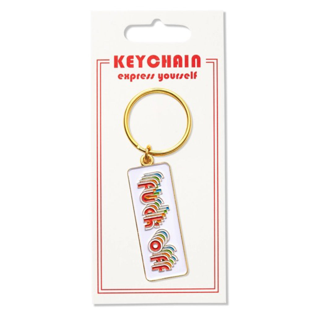 Fuck Off Rainbow Font Keychain Packaging