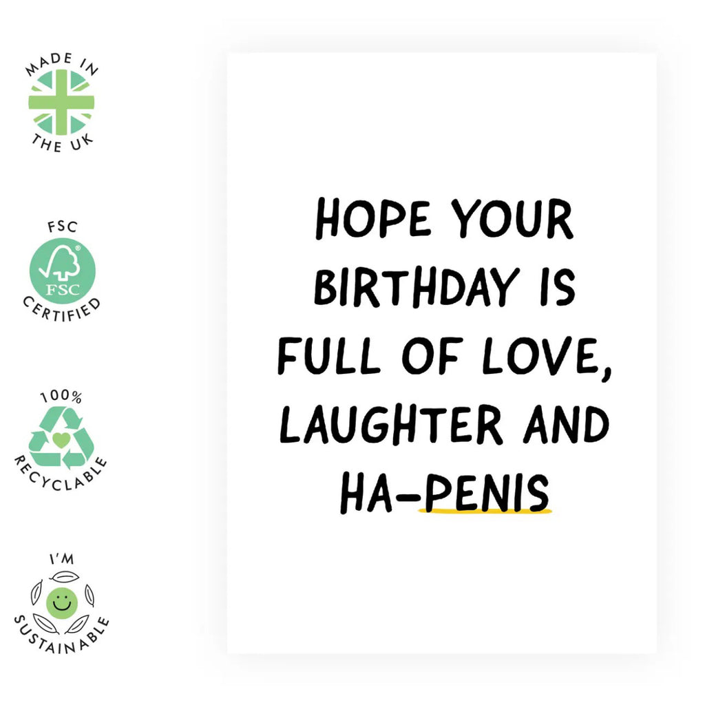 Full Of Ha-penis Birthday Card specs.