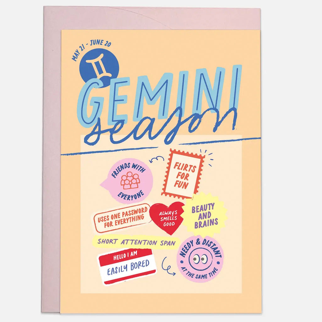 Gemini Season Birthday Card.