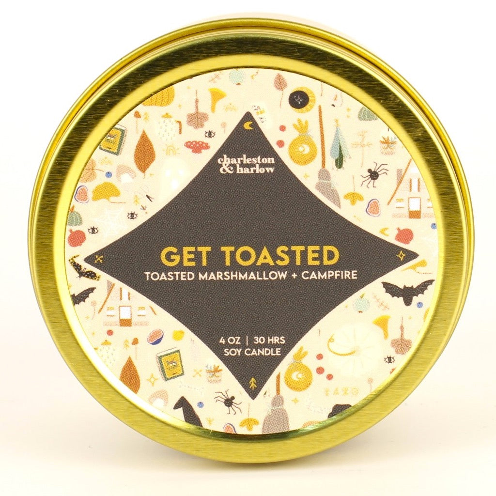 Get Toasted Soy Wax Candle Travel Tin top view.