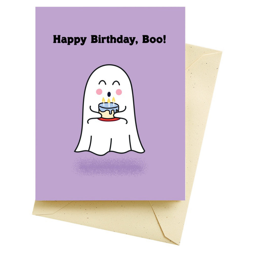 Ghost With Cake Birthday Card