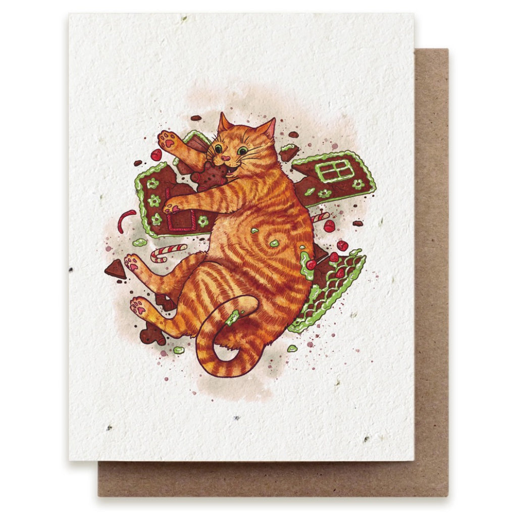 Gingerbread Cat Plantable Herb Seed Card.