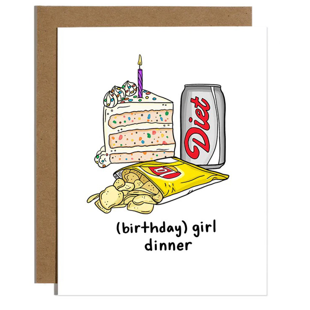 Girl Dinner Birthday Card.