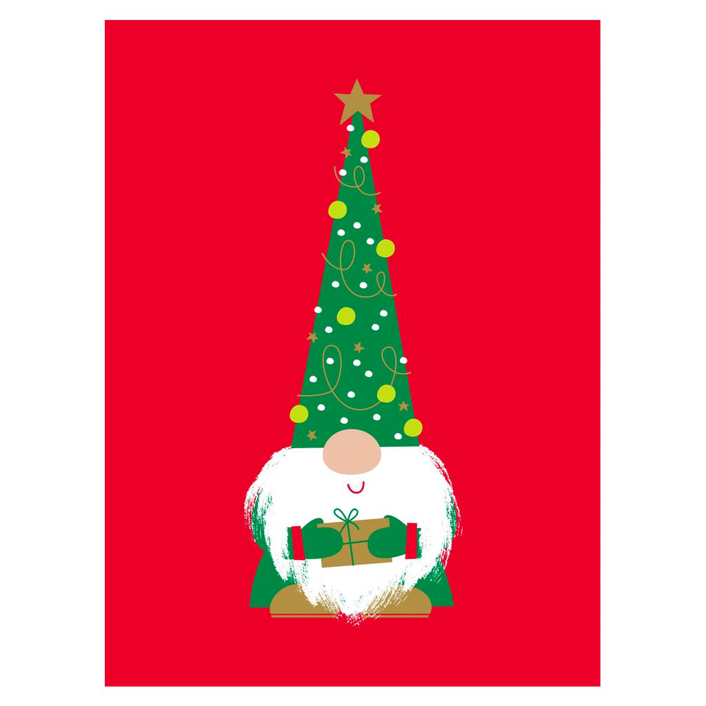 Gnome In Christmas Tree Hat Card.