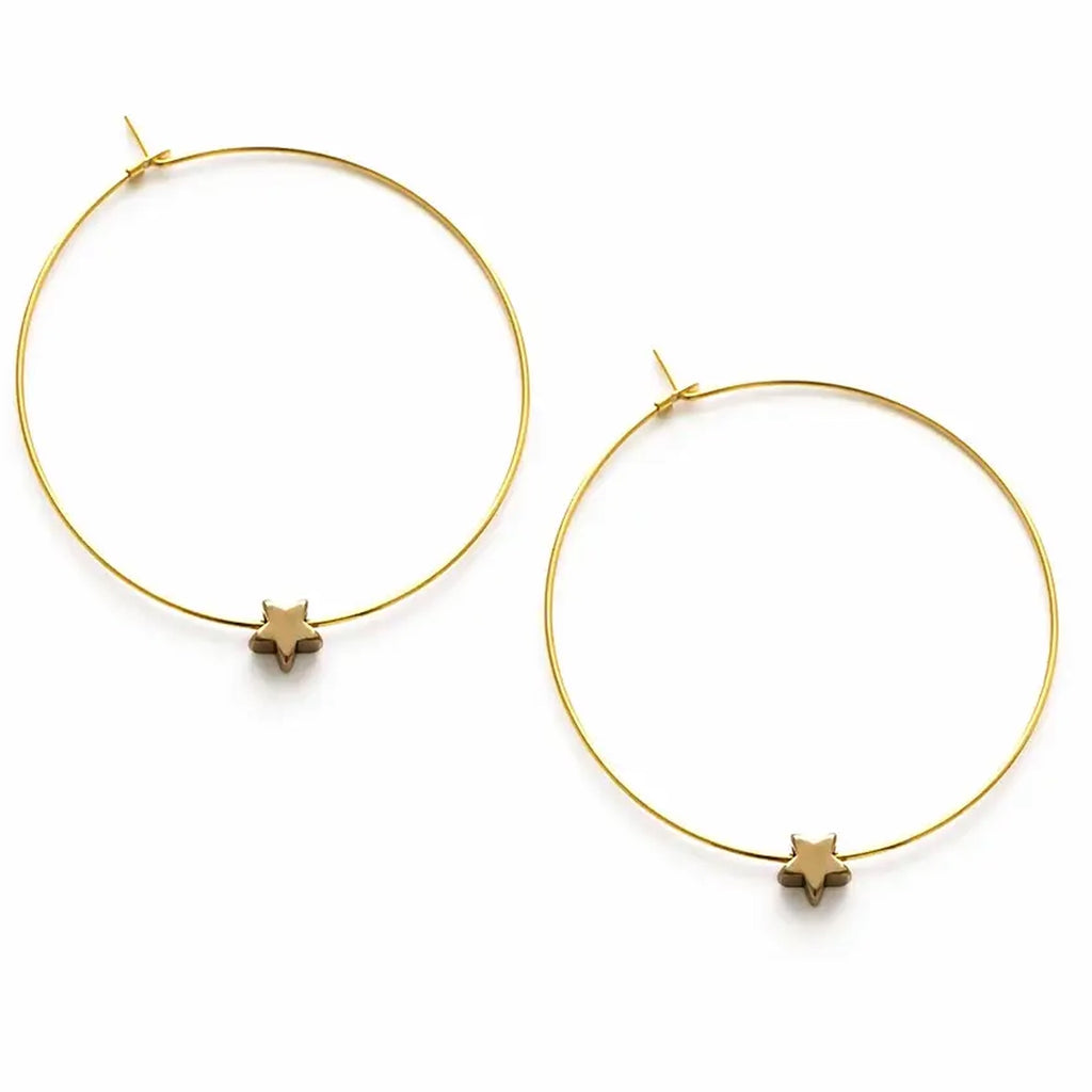 Gold Hoops with Tiny Star.