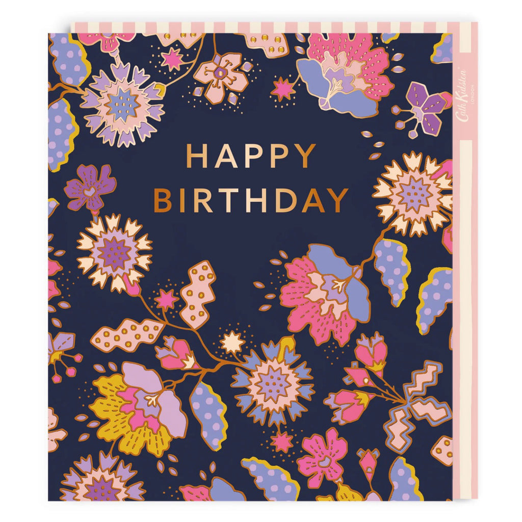 Gold Outlined Flowers Large Birthday Card.