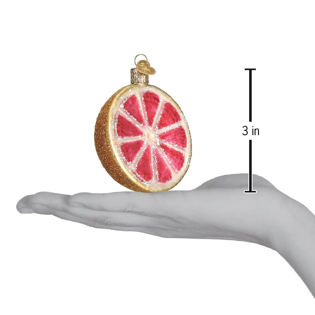 Grapefruit Ornament in hand.