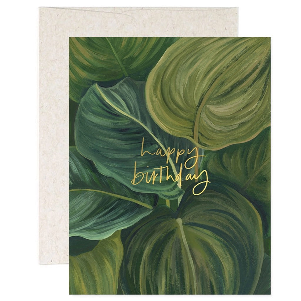 Green Leaves Happy Birthday Card | 1Canoe2 – Outer Layer