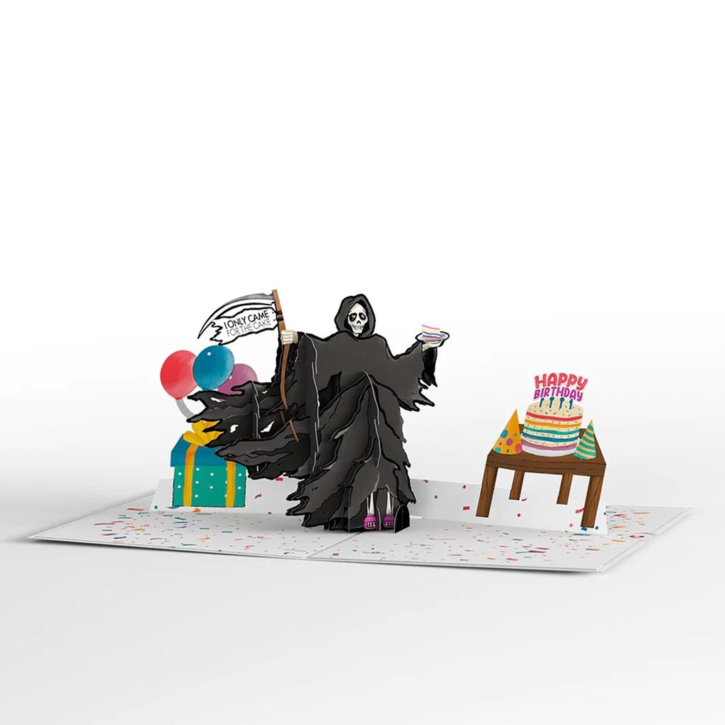 Grim Reaper Birthday 3D Pop-Up Card open.