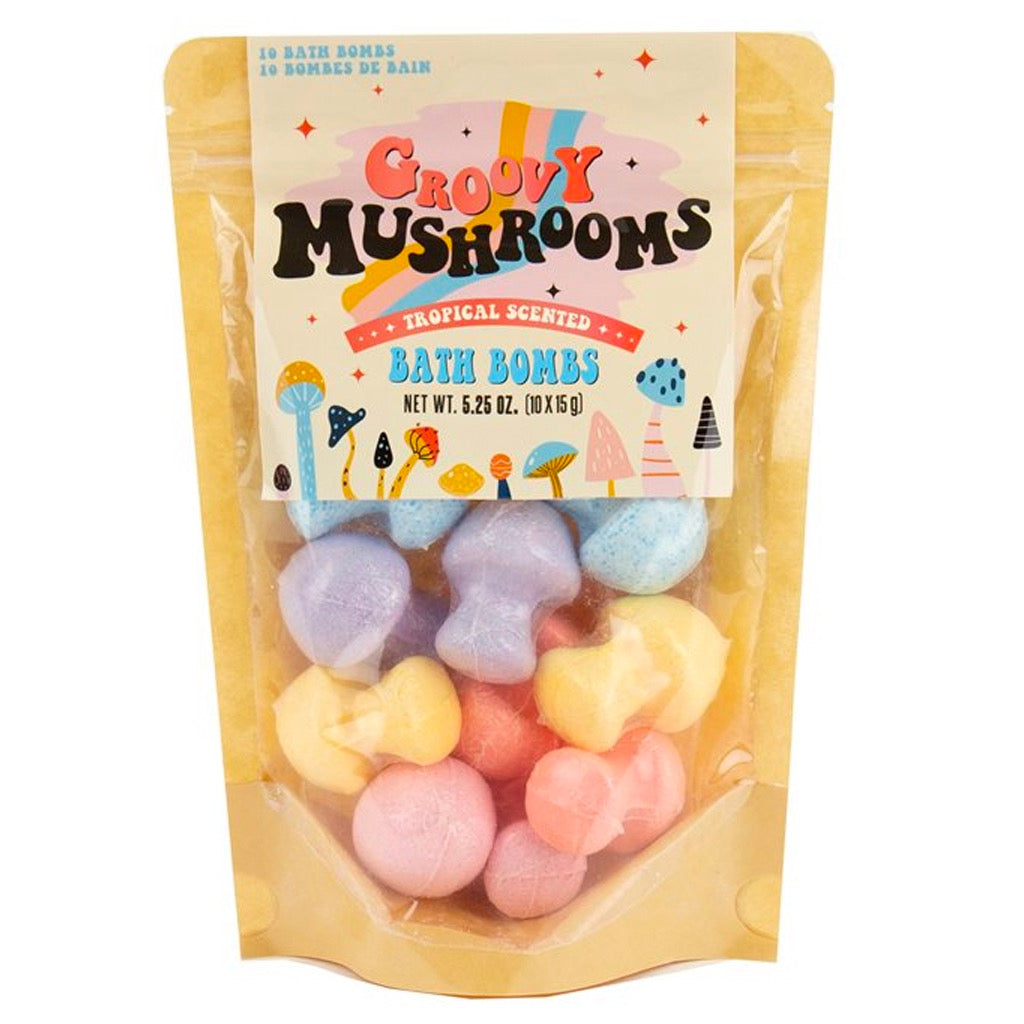 Groovy Mushrooms Bath Bombs packaging.