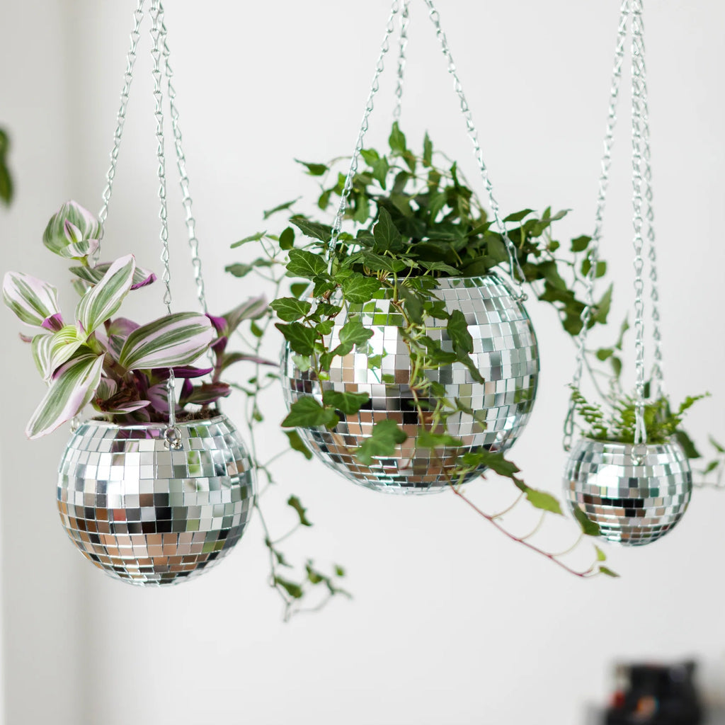 Group of Disco Ball Hanging Planter.