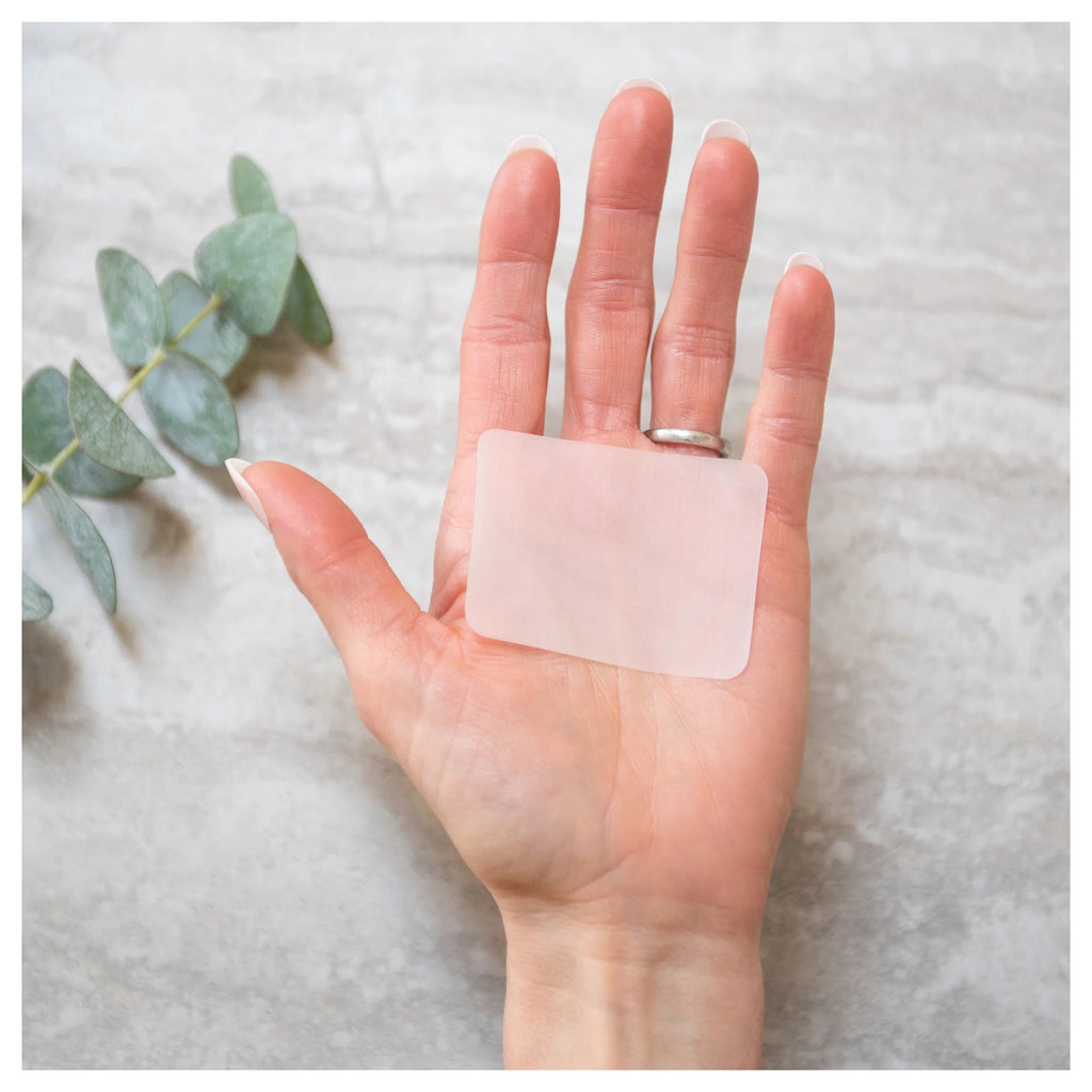 Grow Evolve Transform Single-Use Soap Sheets in hand.