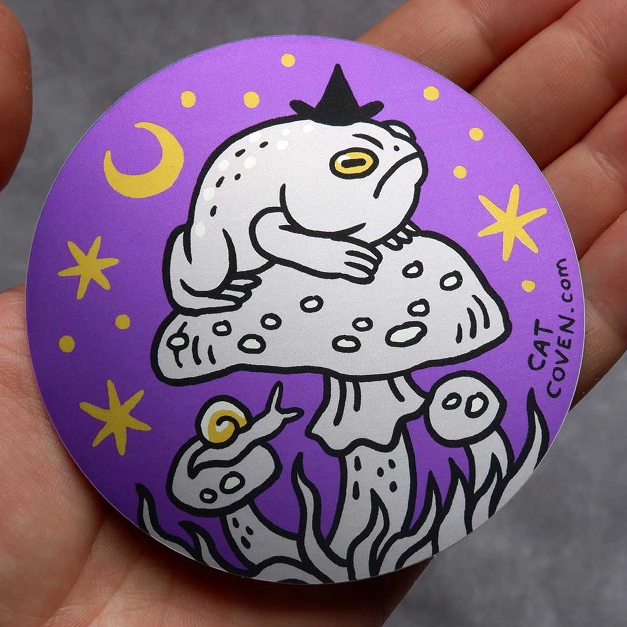 Grumpy Toad Witch Matte Mirror Sticker | Cat Coven – Outer Layer