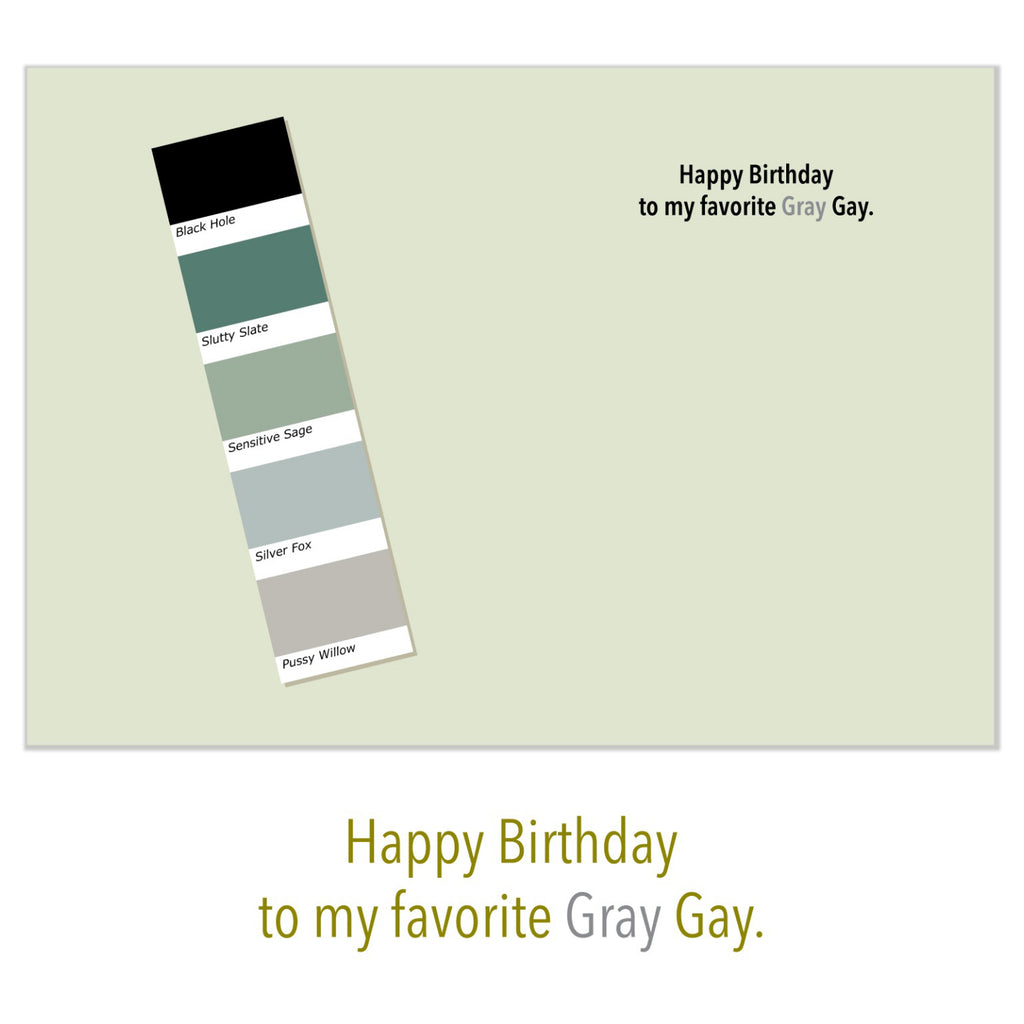 Guide To Gay Greys Birthday Card inside.