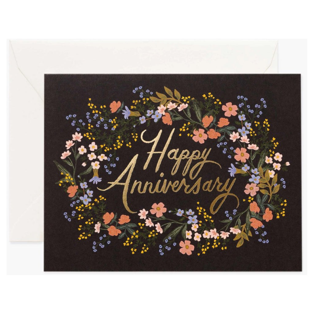 Happy Anniversary Floral Wreath Card.
