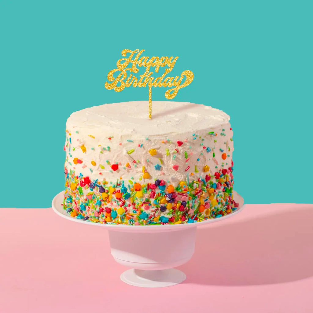 Happy Birthday Gold Glitter Cake Topper lifestyle.