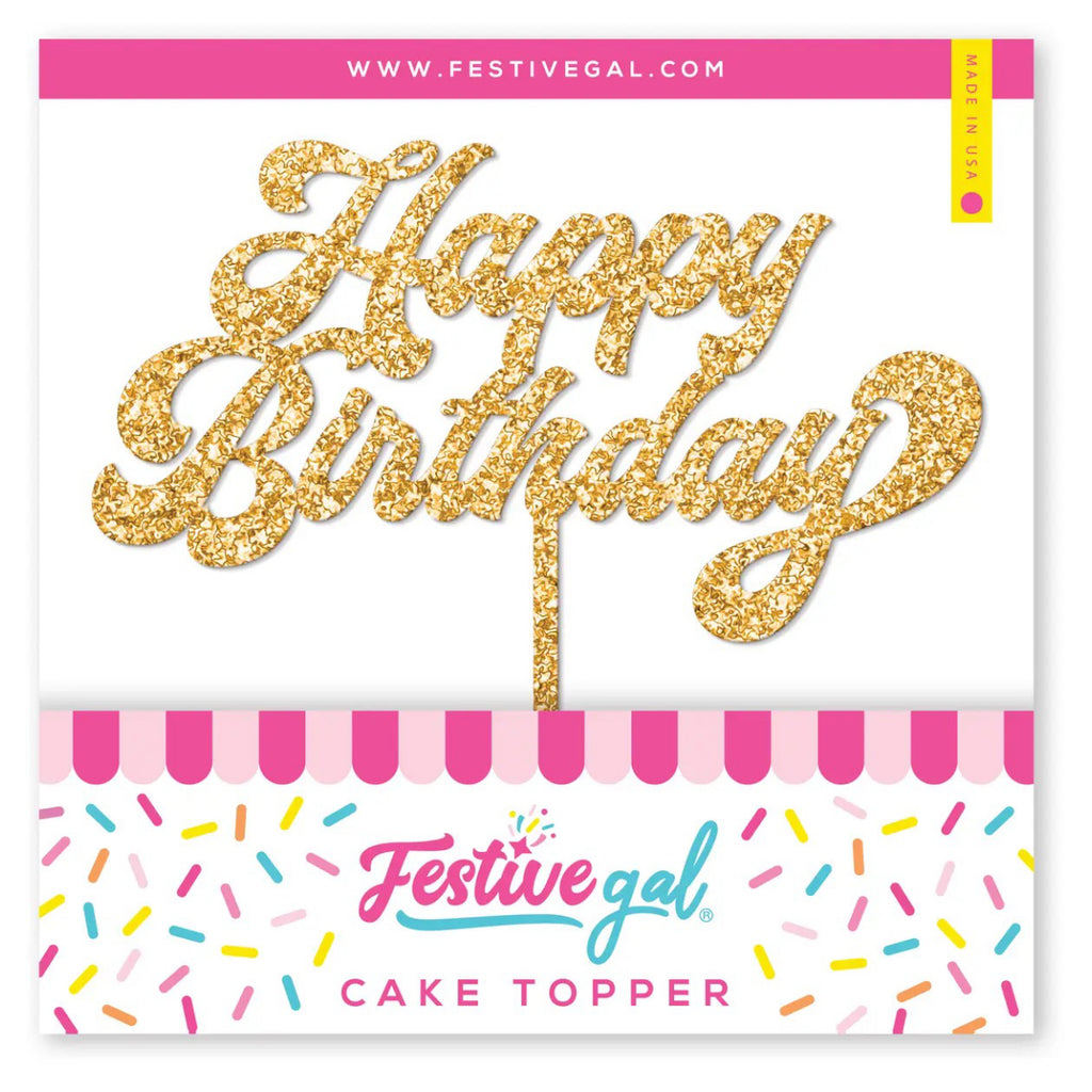 Happy Birthday Gold Glitter Cake Topper.