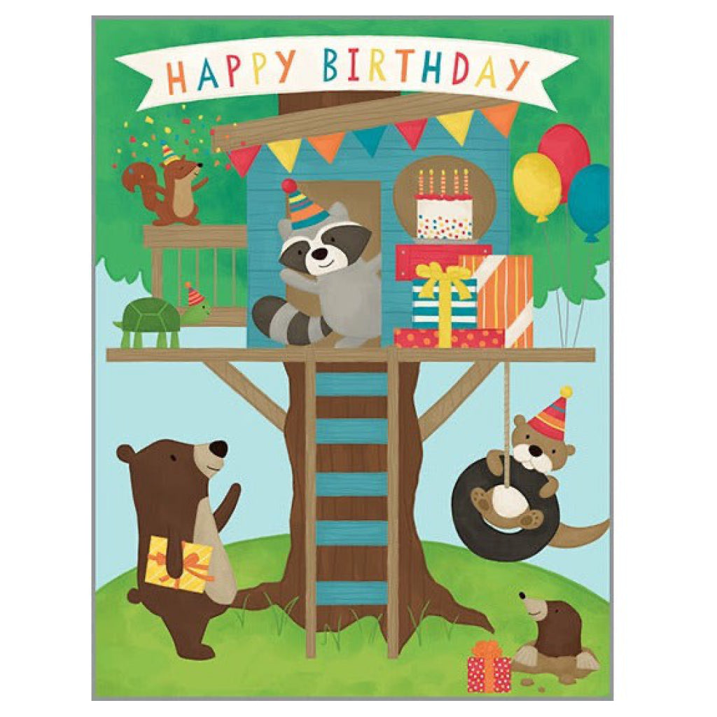 Happy Birthday Treehouse Animals Card