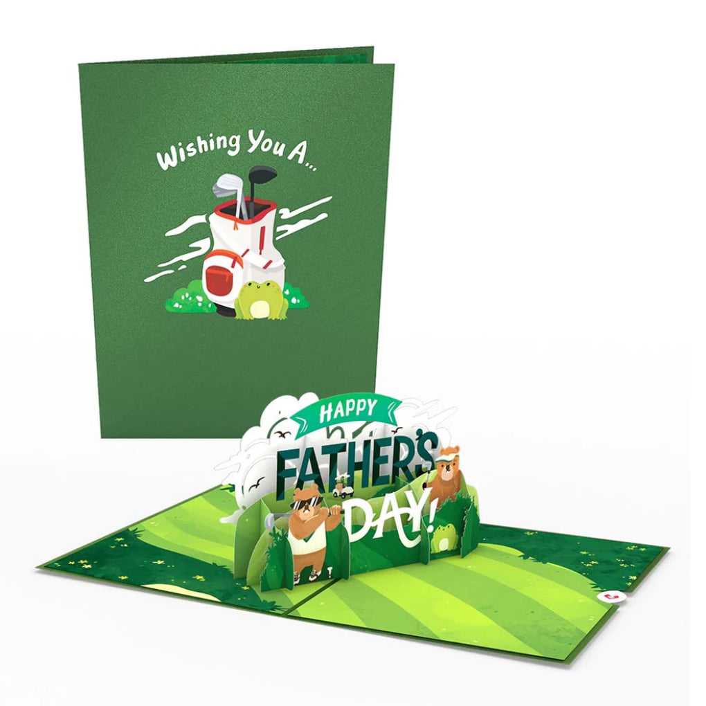 Happy Father's Day Golf Pop-Up Card open and closed.