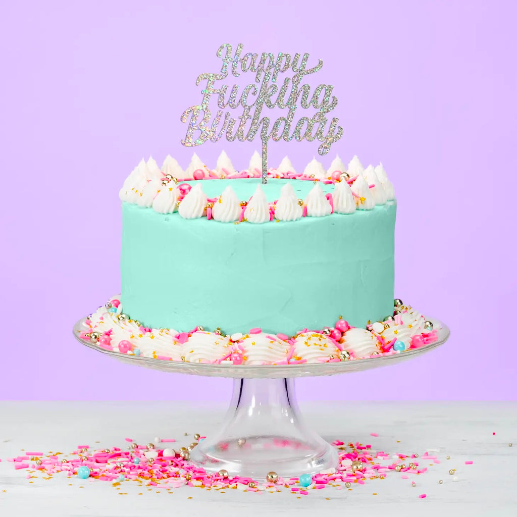 Happy Fucking Birthday Glitter Acrylic Party Cake Topper lifestyle.