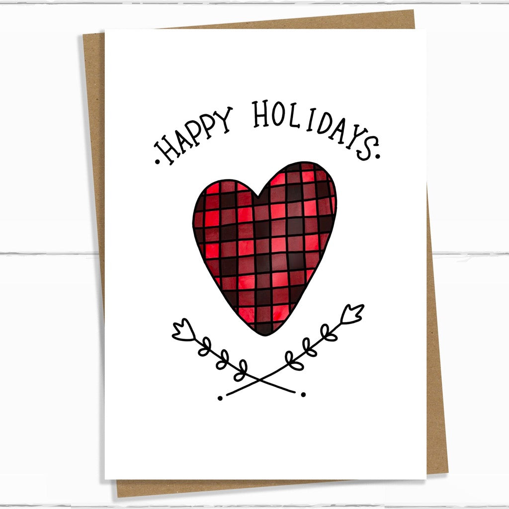 Happy Holidays Plaid Heart Card