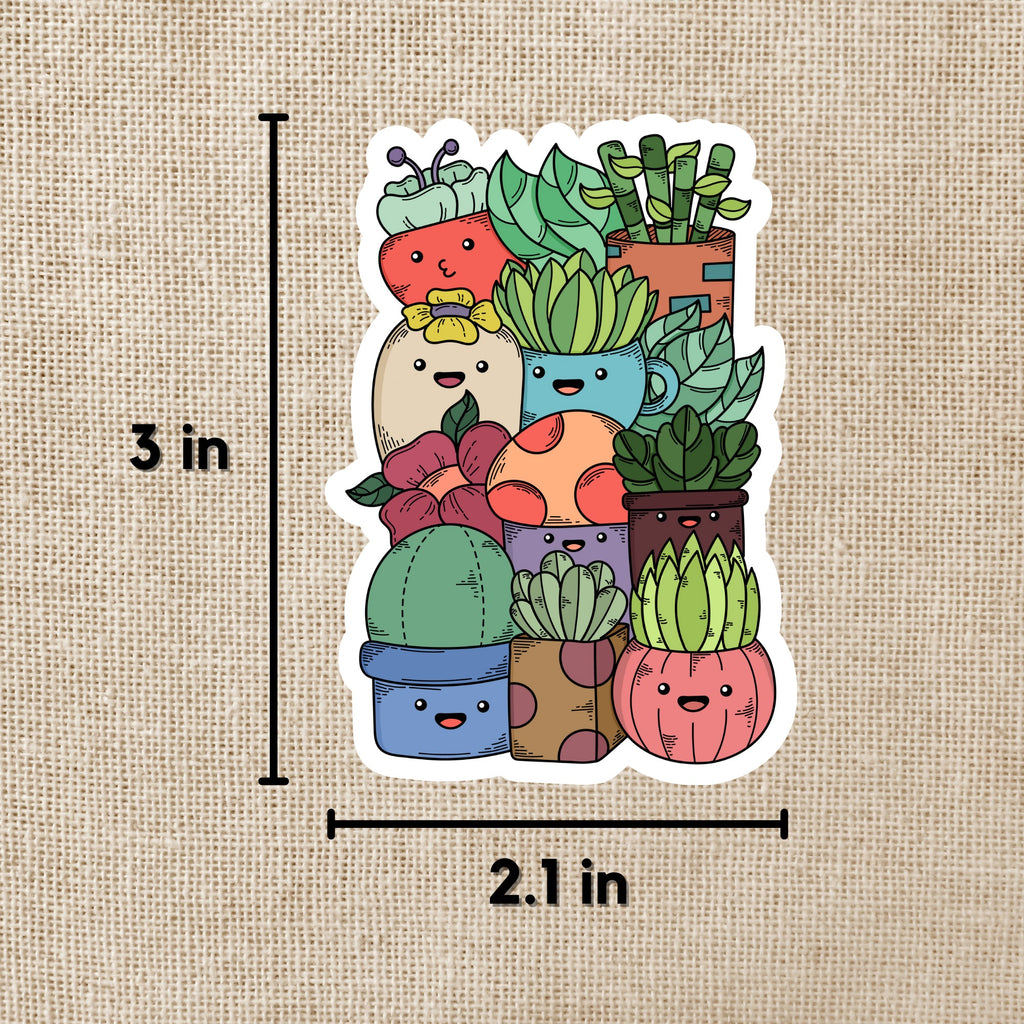 Happy Potted Plants Pile Sticker Size