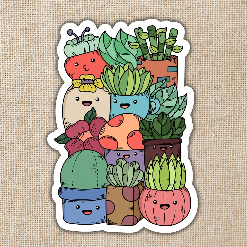 Happy Potted Plants Pile Sticker