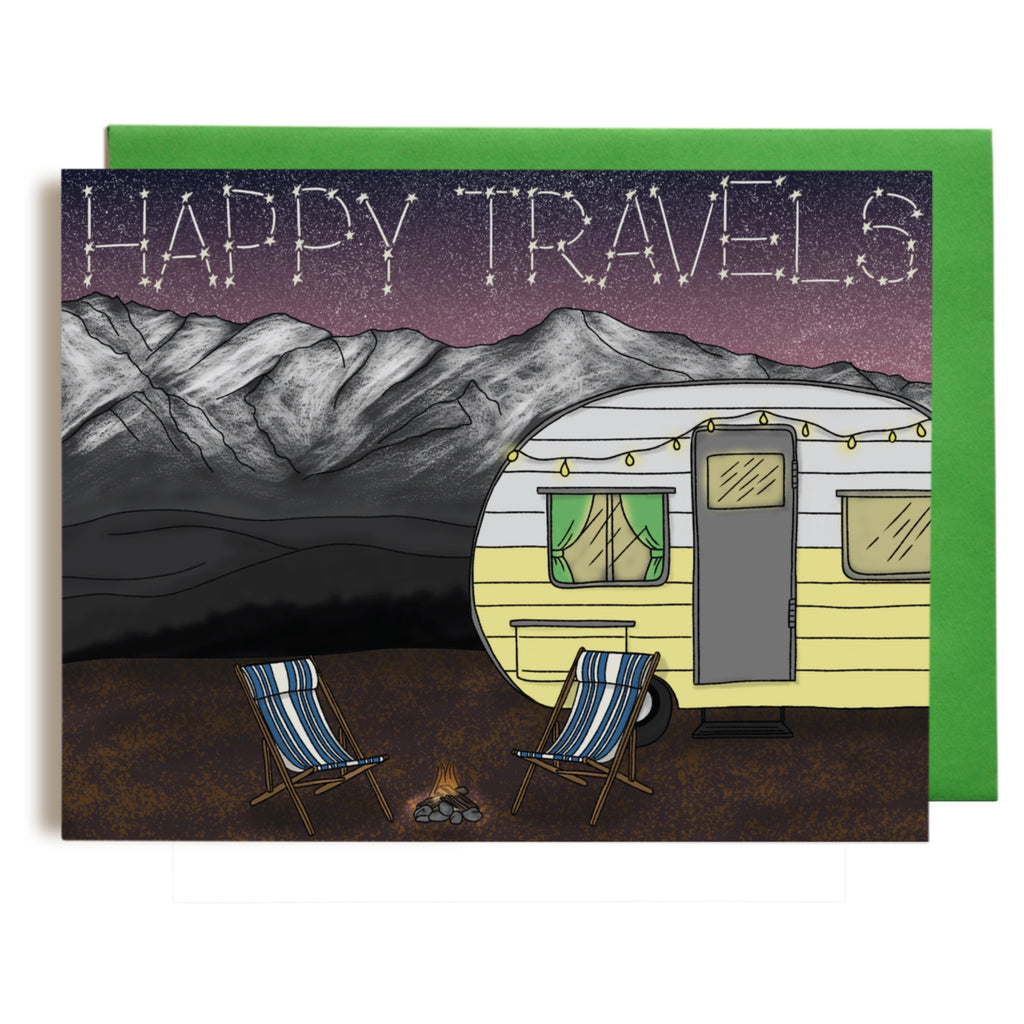Happy Travels Camper In Mountains Card