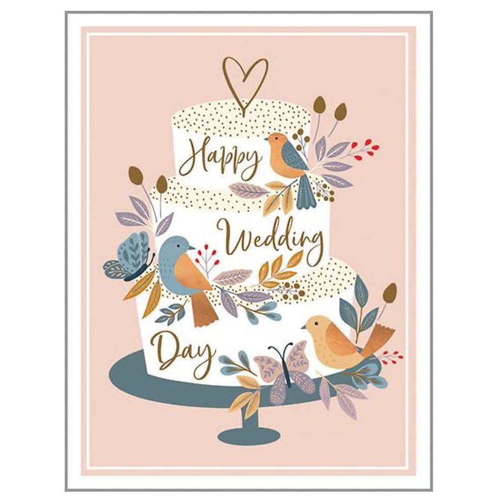 Happy Wedding Day Cake  Birds Card