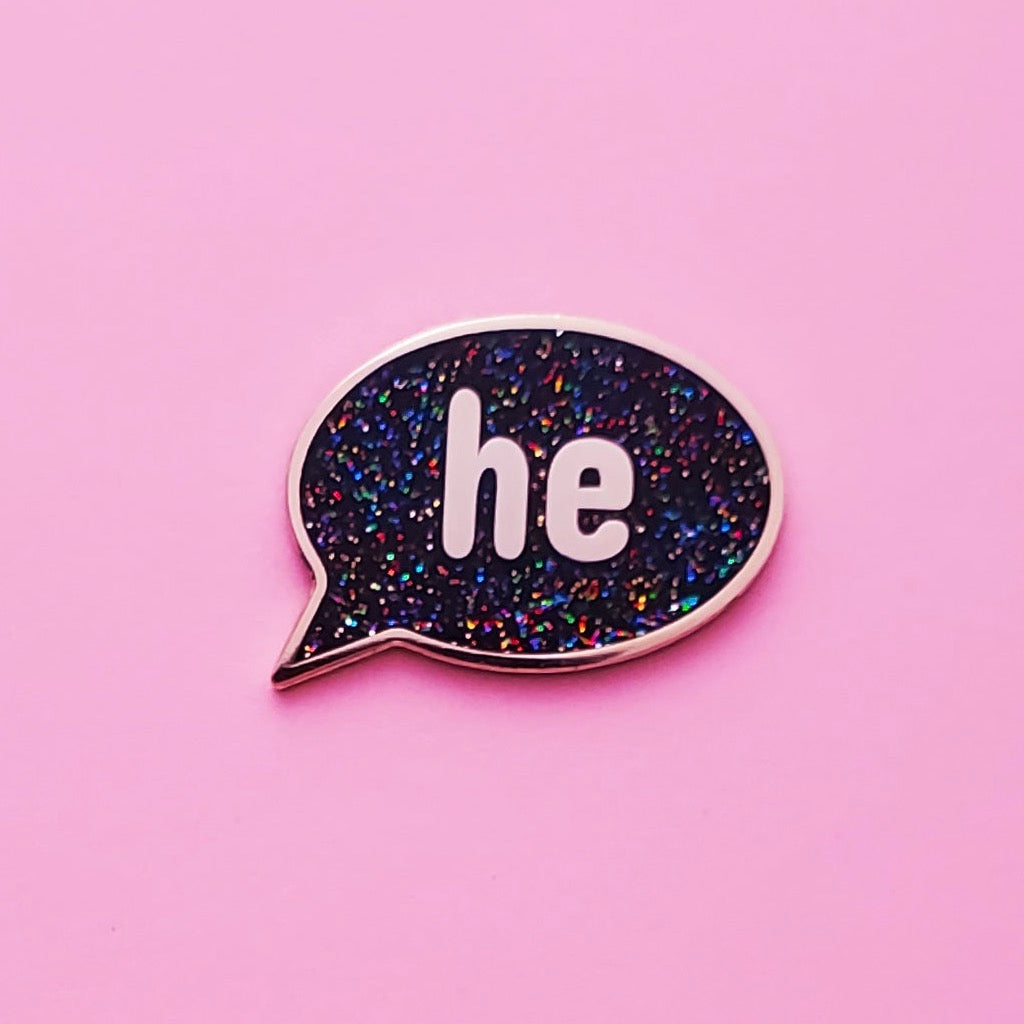 He Pin HE Pronoun Enamel Pin | Little Rainbow Paper Co. – Outer Layer