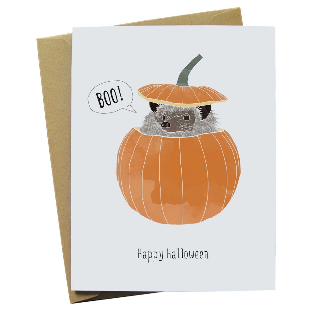 Hedgehog In Pumpkin Halloween Card