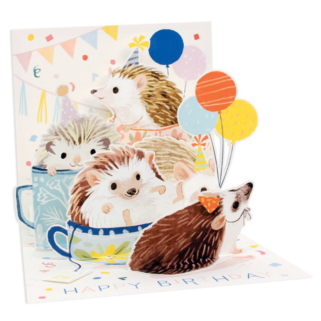 Hedgehogs  Balloons Birthday Pop-Up Card