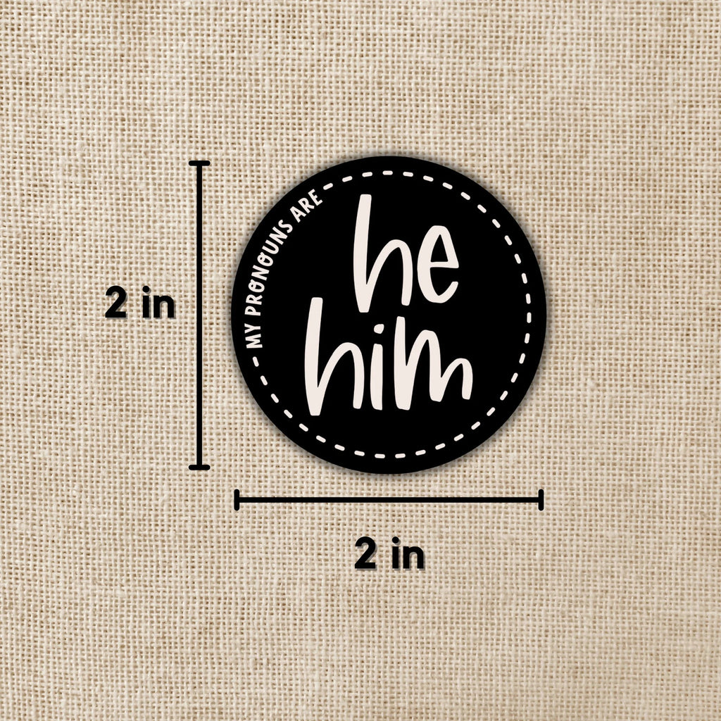 HeHim Pronoun Sticker Size