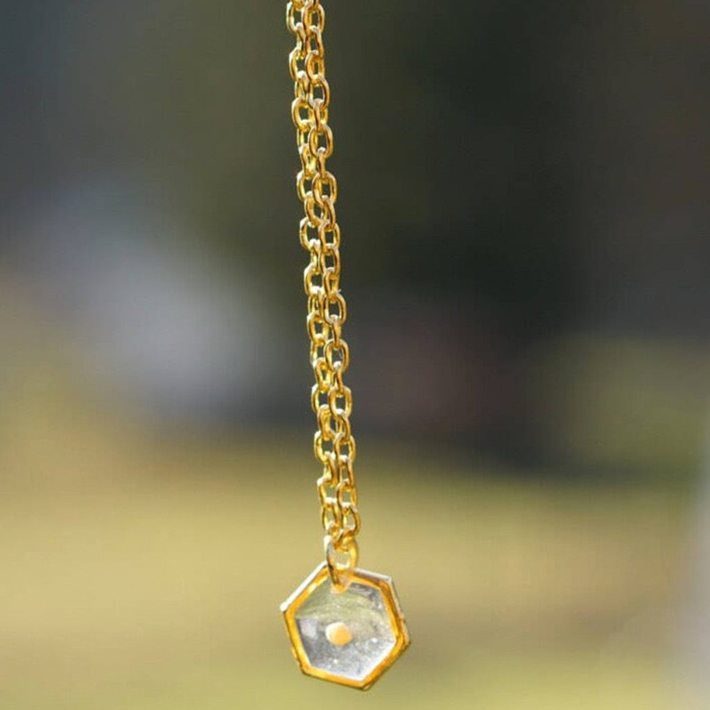 Hexagon Gold Plated Mustard Seed Necklace.