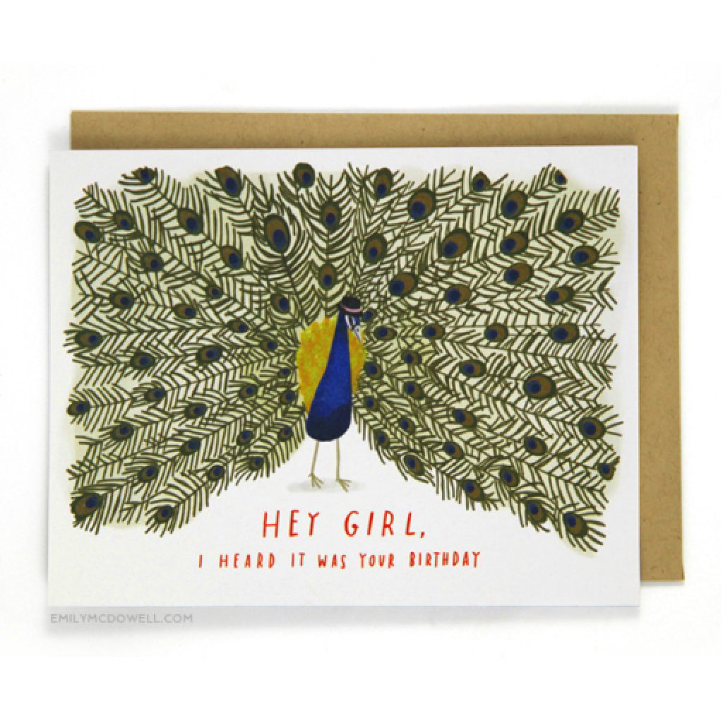 Hey Girl Peacock Birthday Card