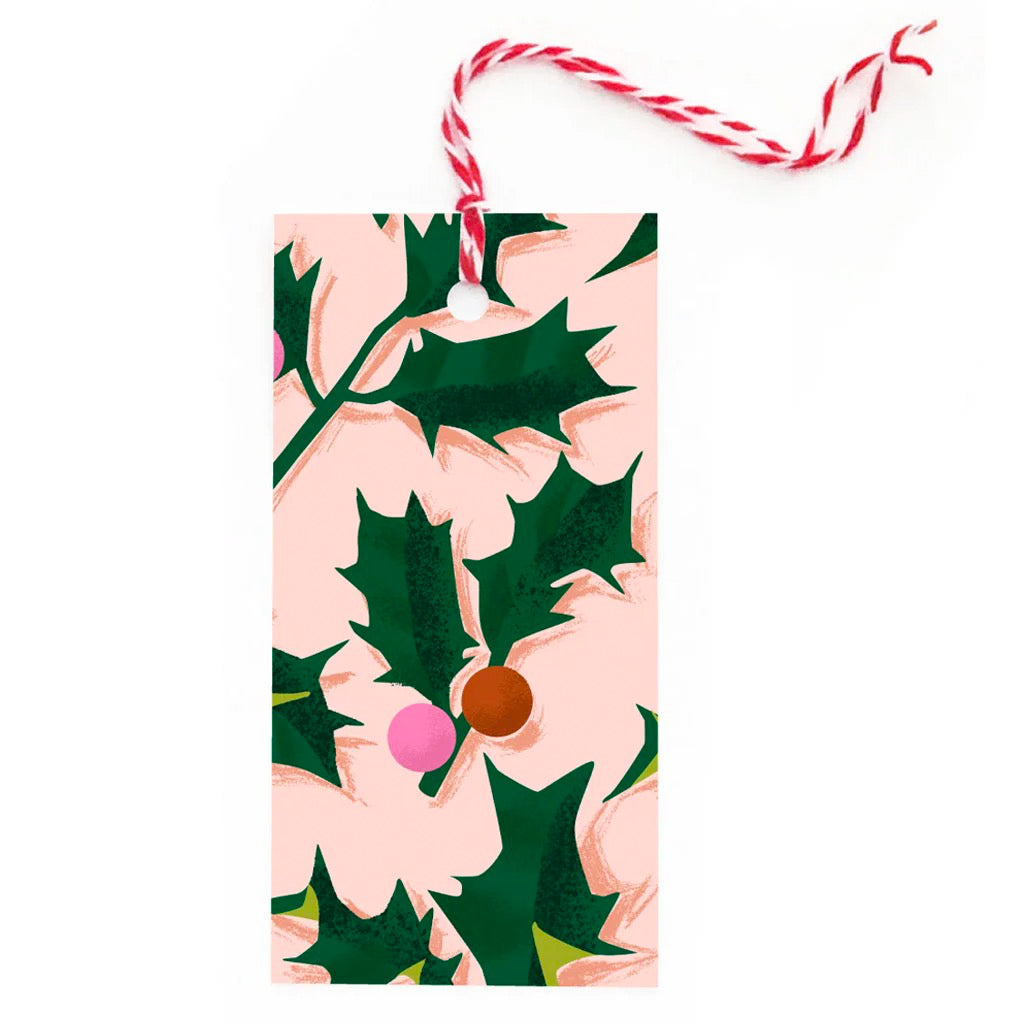 Holly On Pink Gift Tags.