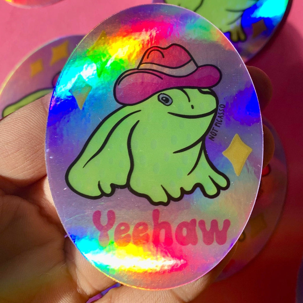 Holographic Yeehaw Frog Sticker.