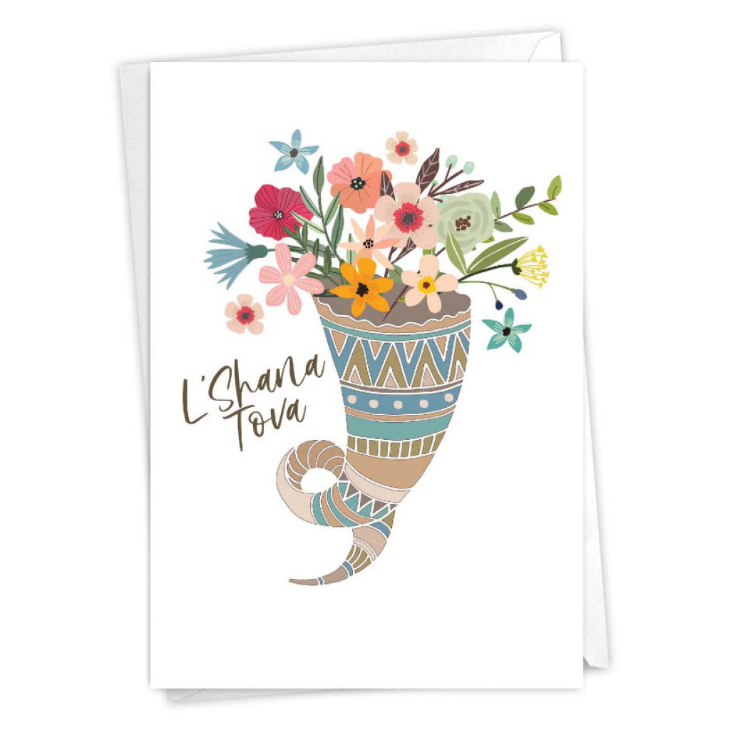 Horn With Florals Rosh Hashanah Card.