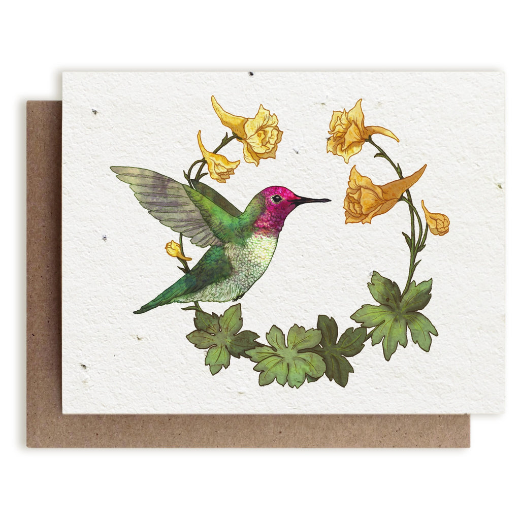 Hummingbird  Yellow Larkspur Seed Paper Card
