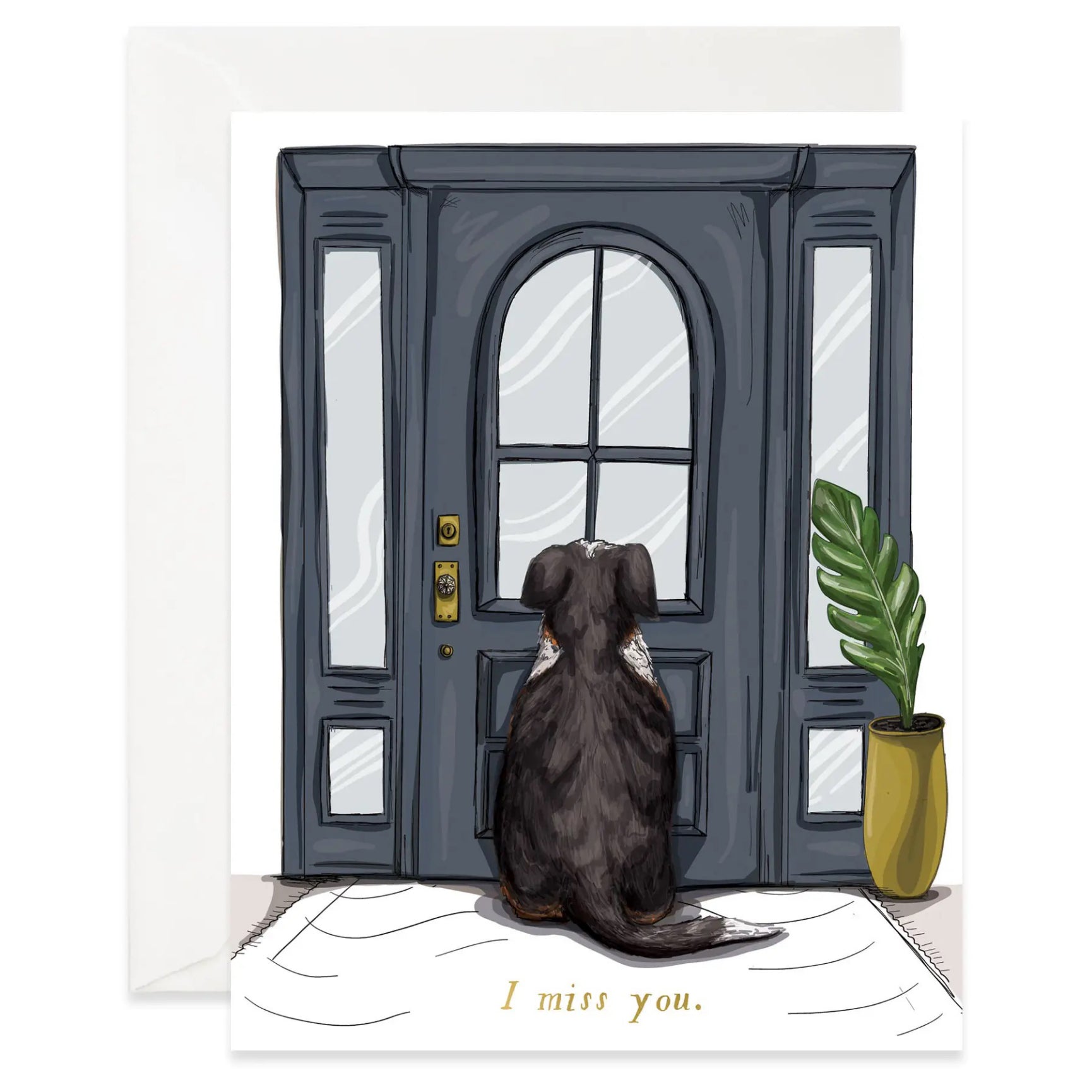 I Miss You Dog At Door Card