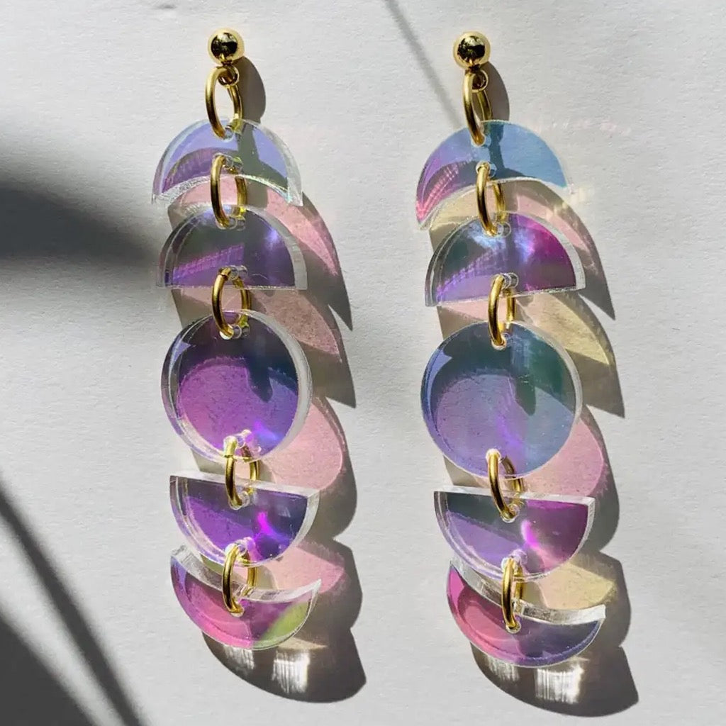 Iridescent Phases of the Moon Earrings.