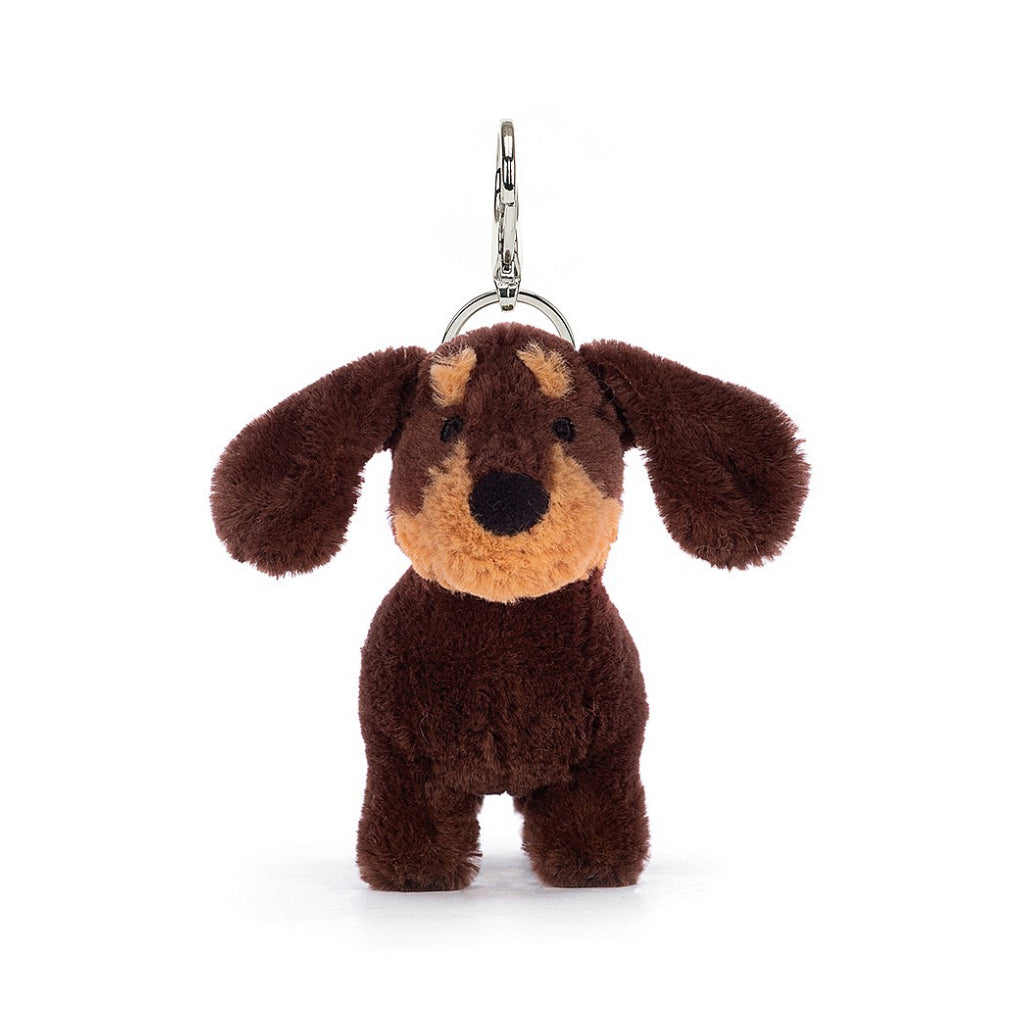 Jellycat charm of Otto Sausage dog facing forwards.