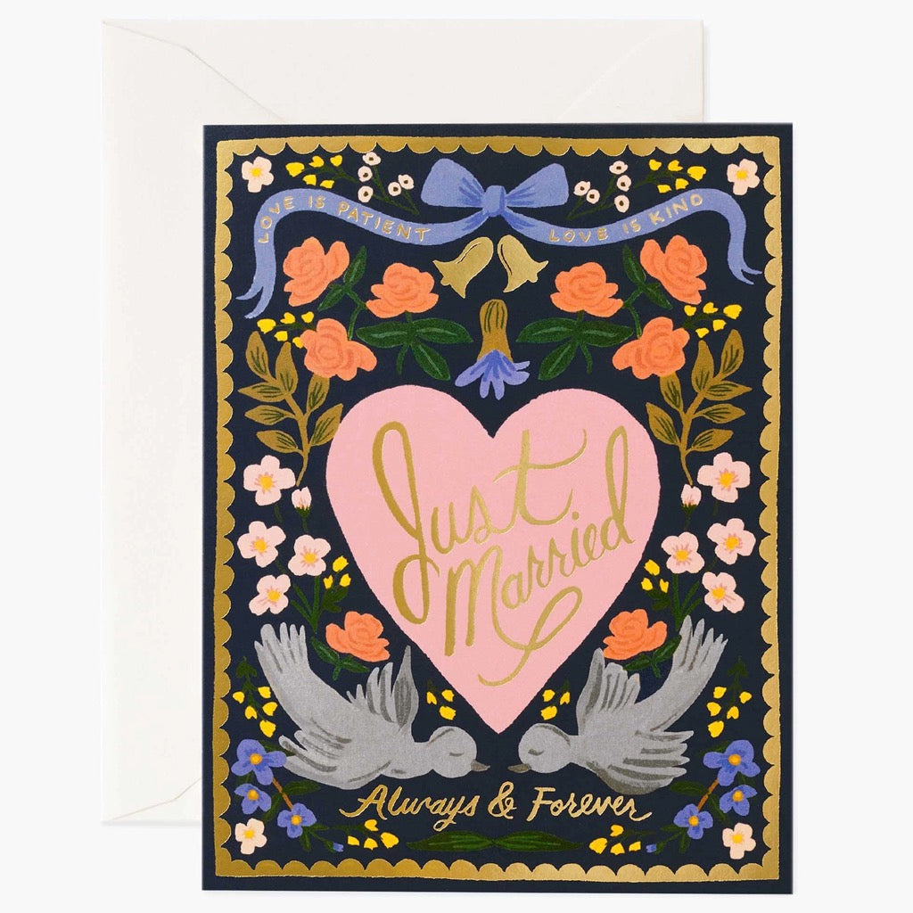 Just Married Heart And Birds Card