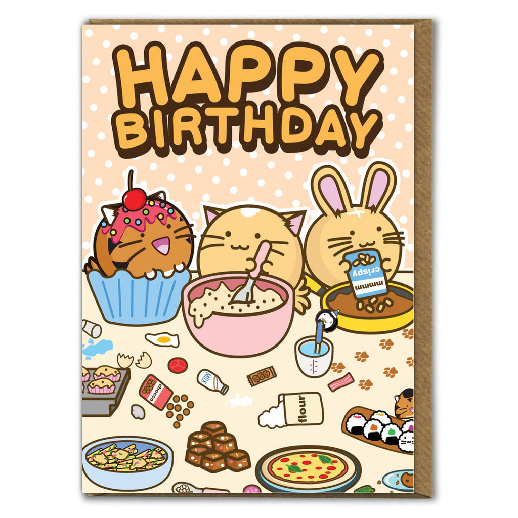 Kawaii Cake Baking Birthday Card.