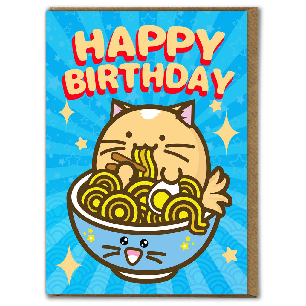 Kawaii Happy Birthday Ramen Bowl Card.