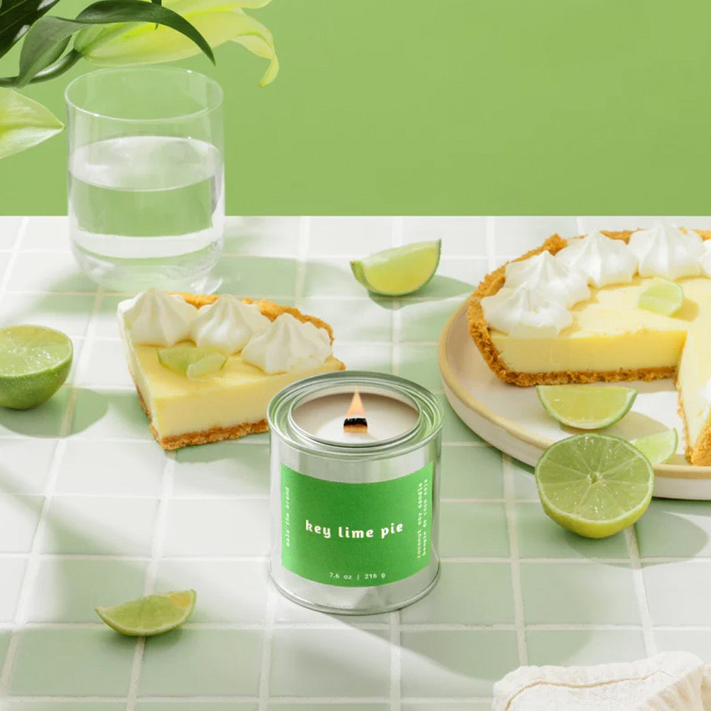 Key Lime Pie Candle on table.